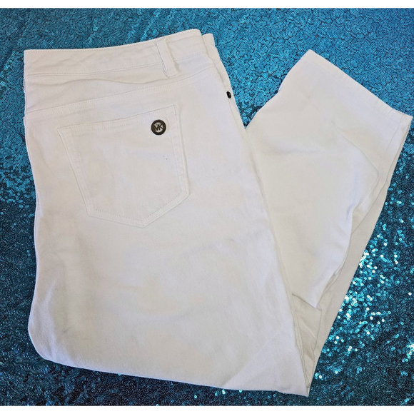 Michael Kors Pants - Michael Kors Cropped Skinny White Stretch Denim 16W Lightweight Logo SpringSumme
